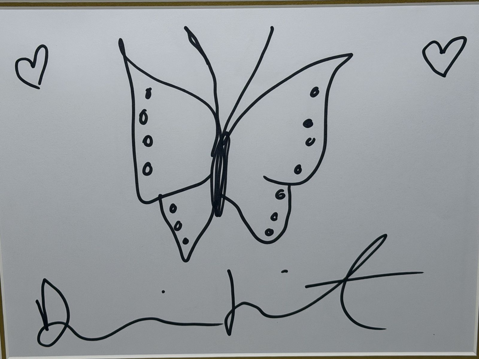 photo vinterior Damien Hirst Butterfly Drawing With Hearts – Signed Original Ink On Paper, Framed