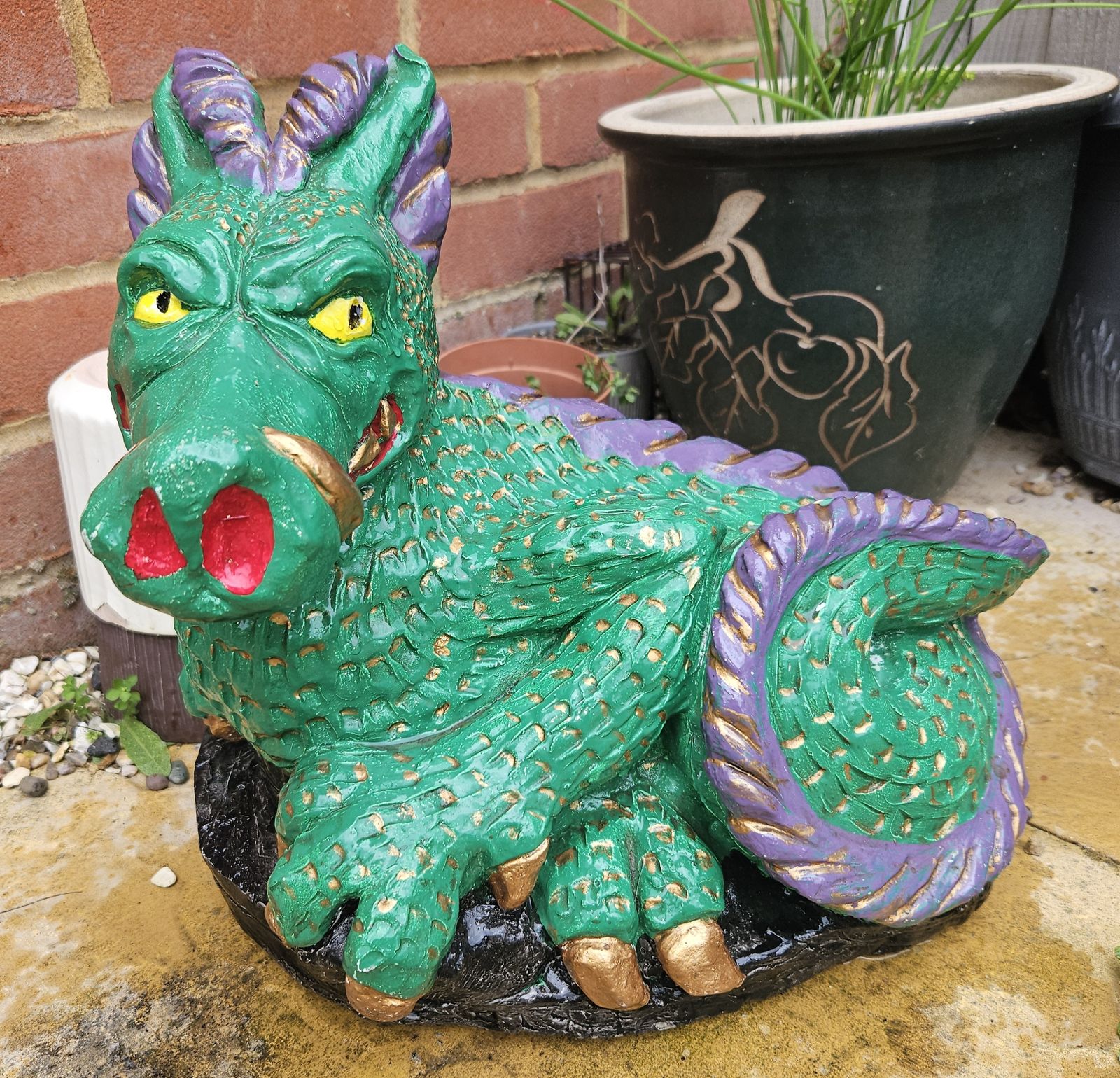Dragon Concrete Garden Ornamental Statue Hand Painted Heavy Stone