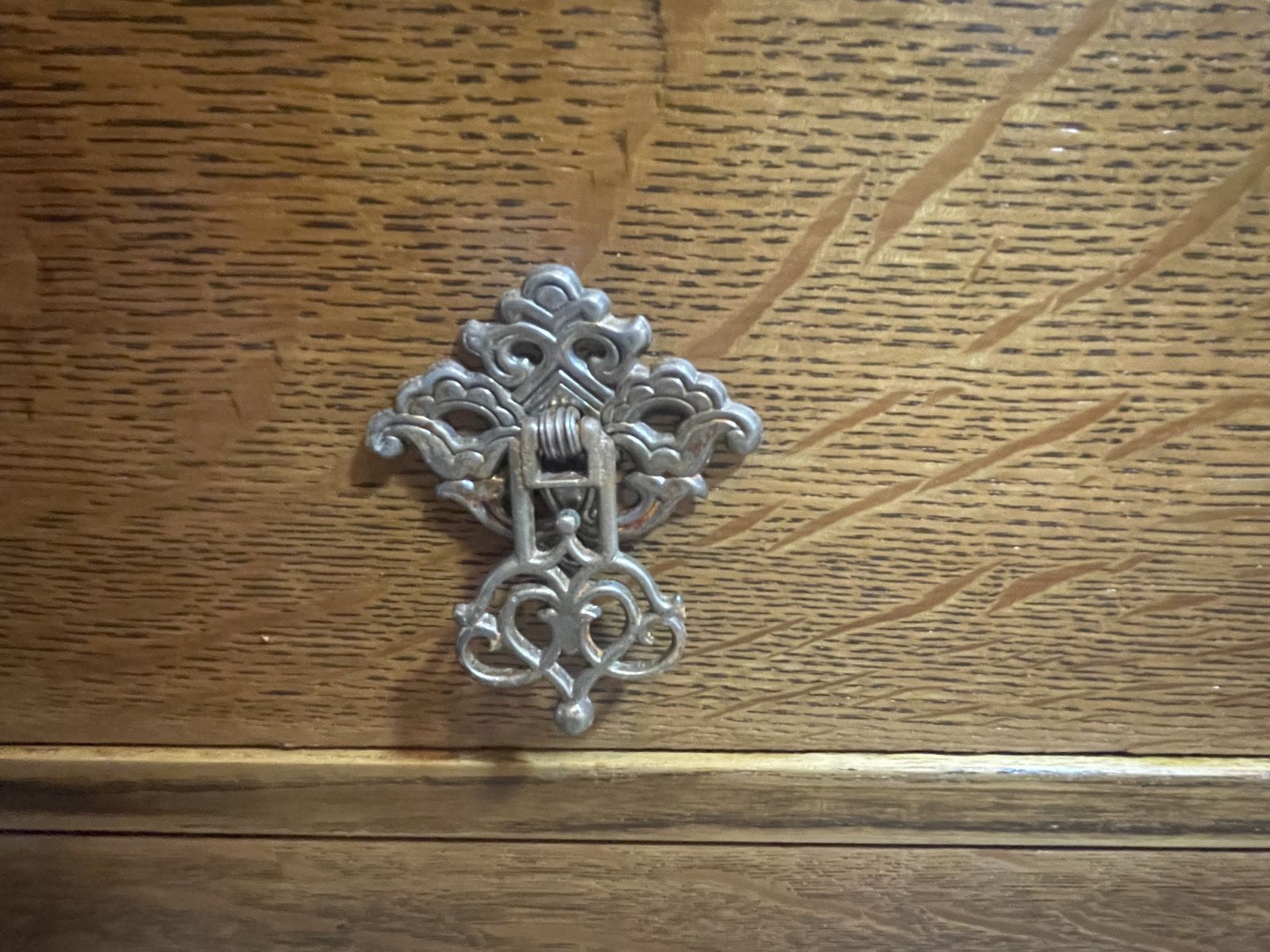 photo for sale Carved Oak Chest Of Drawers | Vintage 3 Drawer Commode With Ornate Handles & Greek Key Motif