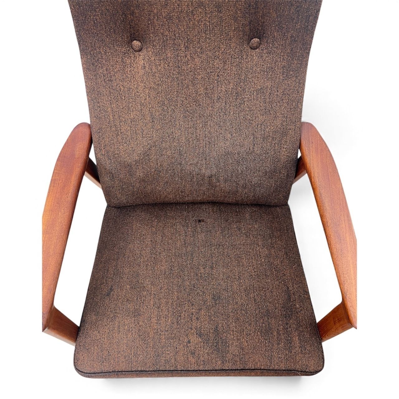 photo furniture Pair Of Mid Century Folke Ohlsson “Duxiesta” Adjustable Teak Lounge Chairs In Brown Wool, Dux Sweden, 1960s