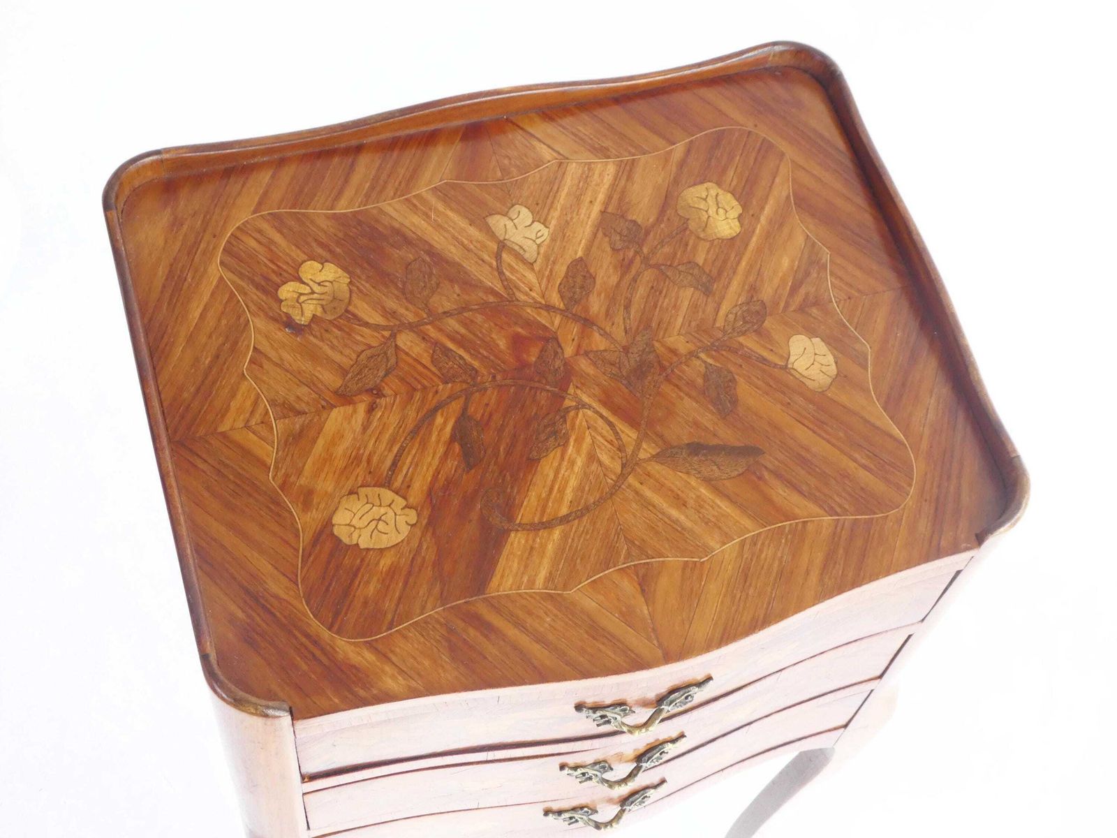 French Marquetry Nightstand Louis XV Style, Wooden Inlaid Side Table With Drawers photo 530.0