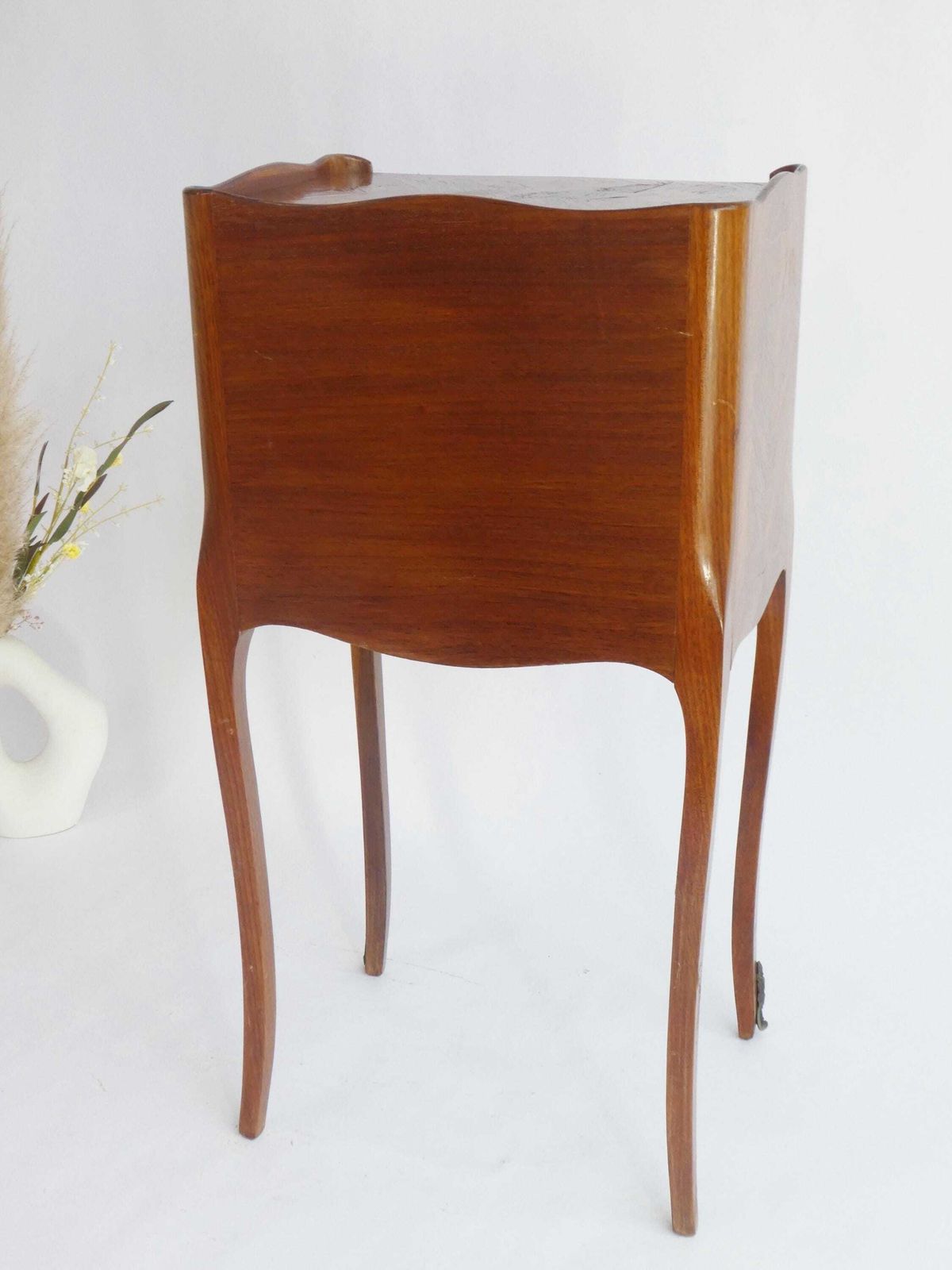 French Marquetry Nightstand Louis XV Style, Wooden Inlaid Side Table With Drawers photo buy