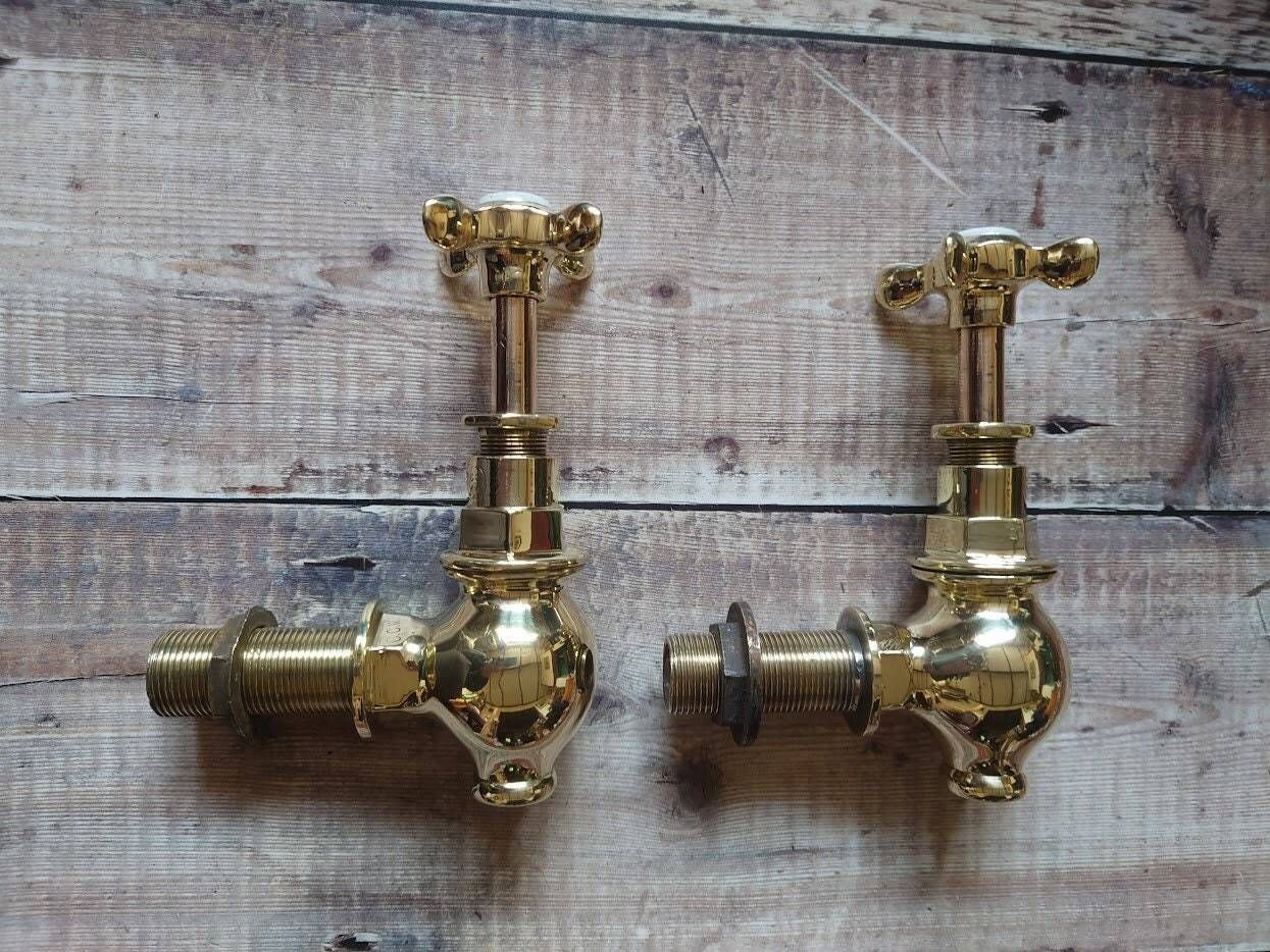 photo for sale Victorian Brass Bath Taps: Polished Globe Faucets