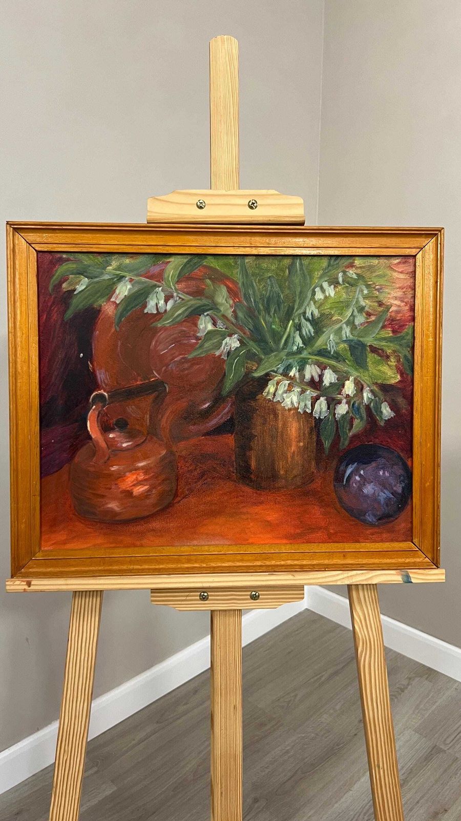 Mid Century Oil On Board Still Life Picture Flowers And Fruit Framed Painting photo furniture