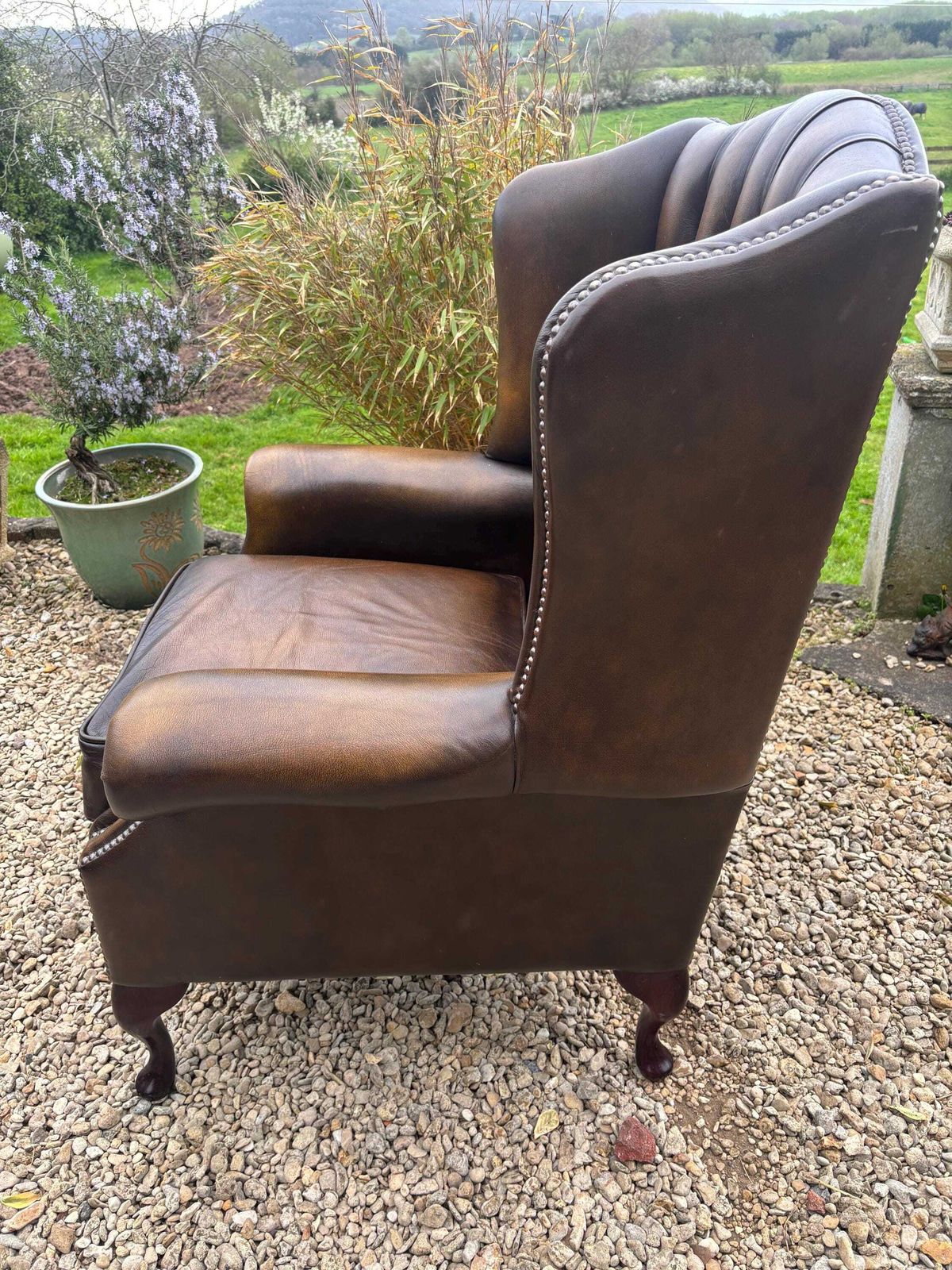Chesterfield Real Leather Queen Anne Wingback Chair Stunning Condition photo Furniture
