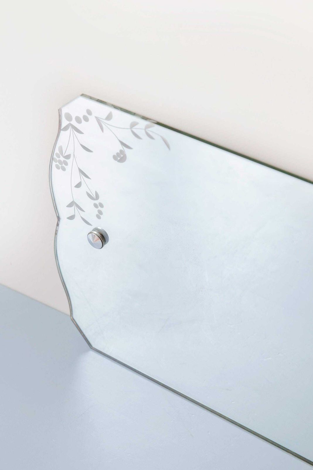 Antique Frameless Mirror   Art Deco Wall Mirror With Etched Floral Glass, 1940s photo Home Decor