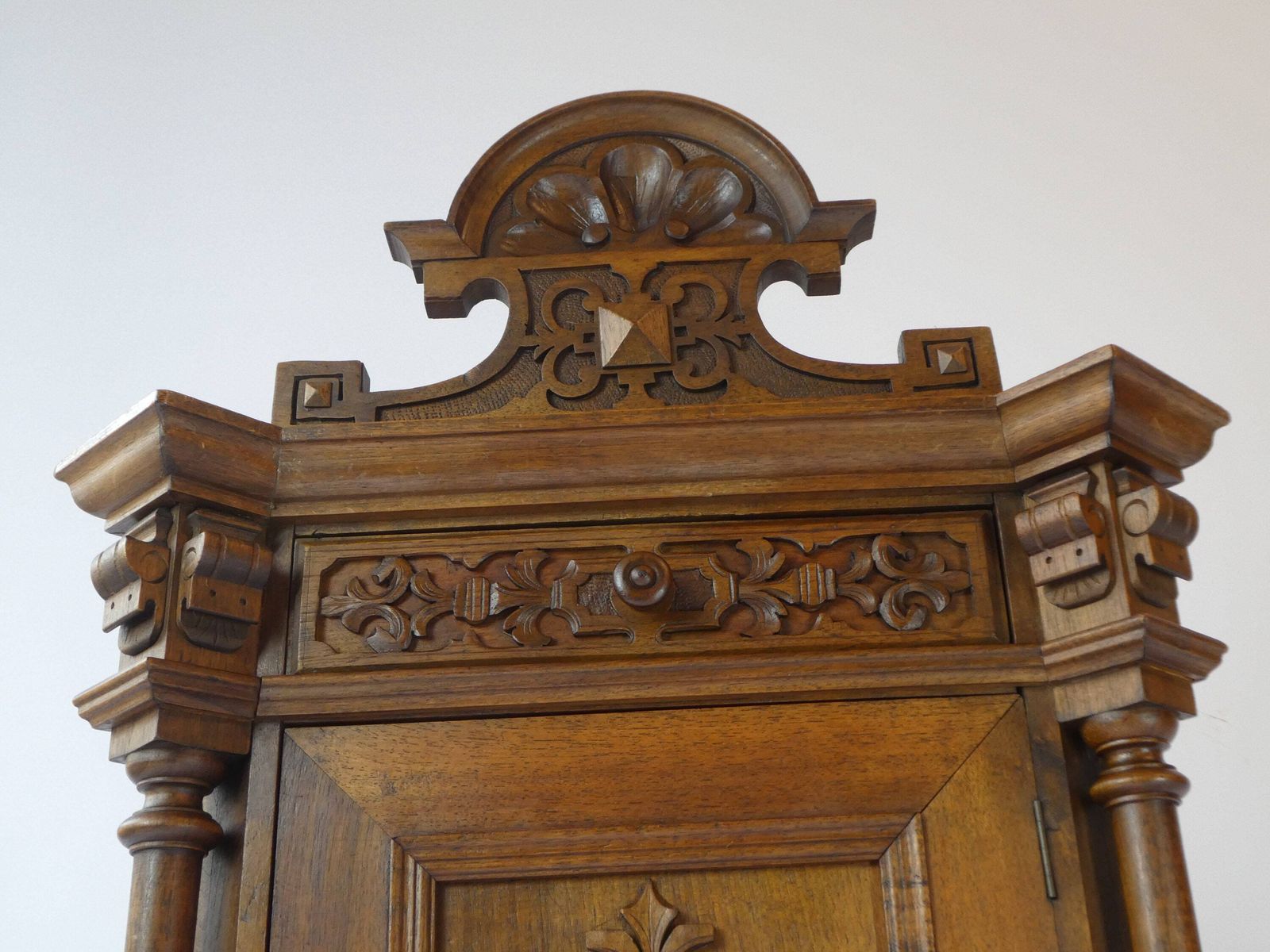 Antique Carved German Apothecary, Ornate Wooden 1900's Medicine Cabinet, Chest With Floral Details photo furniture