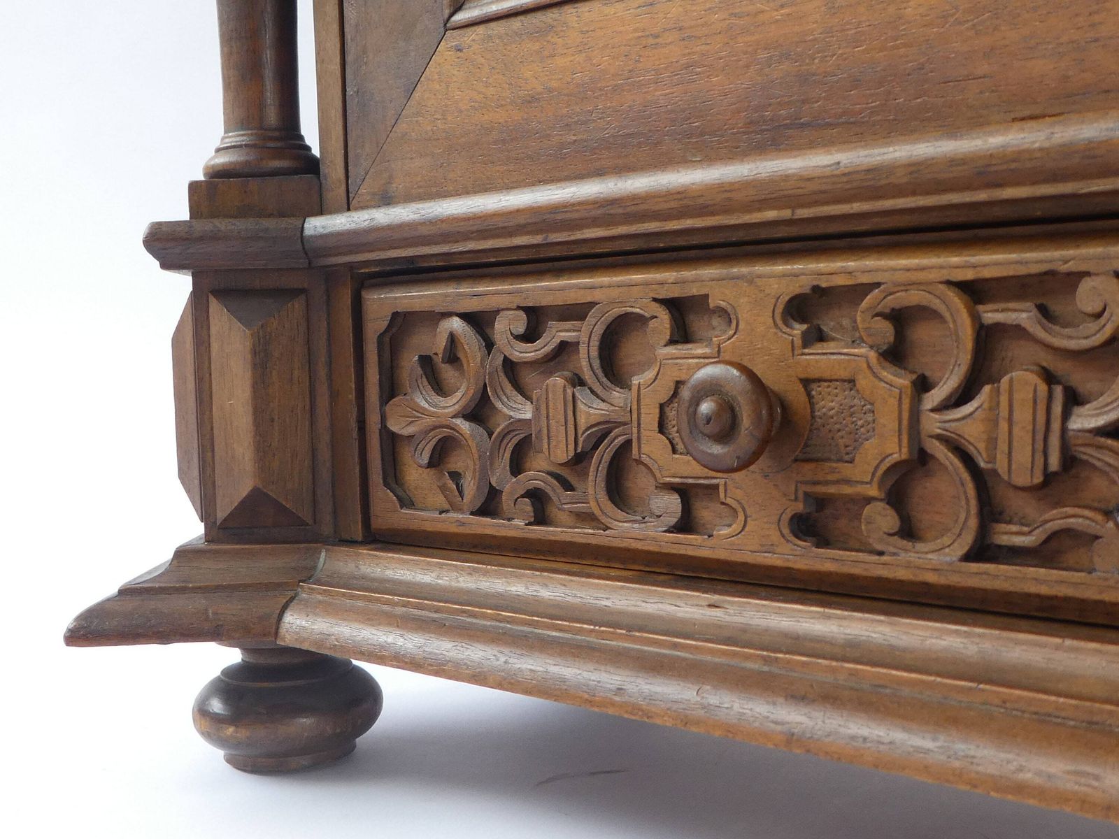 photo furniture Antique Carved German Apothecary, Ornate Wooden 1900's Medicine Cabinet, Chest With Floral Details