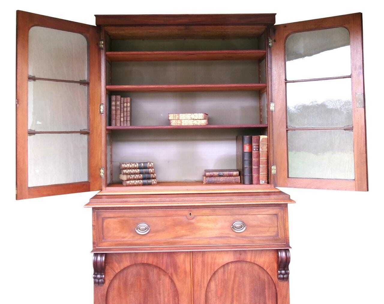 C1835 Mahogany Georgian Secretaire, William IV Bookcase / Desk, Antique Furniture photo vinterior