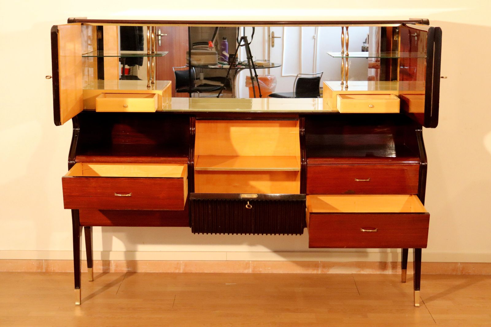 Mid Century Sideboard By Osvaldo Borsani, Mahogany Rosewood Maple, Italy 1950s photo Furniture