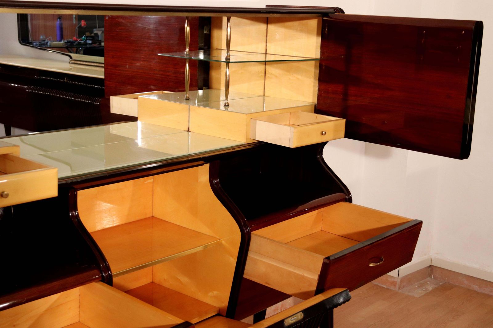 photo buy Mid Century Sideboard By Osvaldo Borsani, Mahogany Rosewood Maple, Italy 1950s