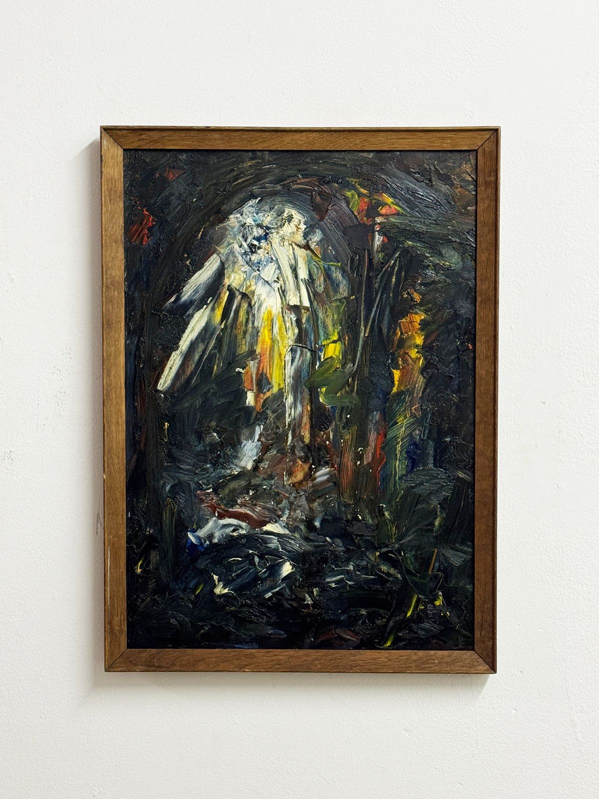 Mid Century Abstract Oil Painting Textured Expressionist Modernist Artwork Framed