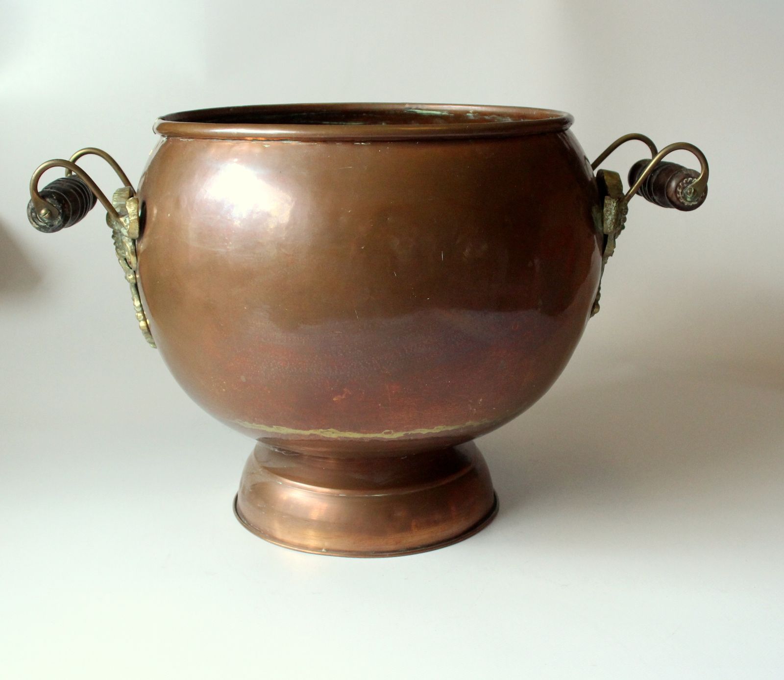Large Copper And Brass Planter With Wooden Handles   Vintage From The 60s photo furniture
