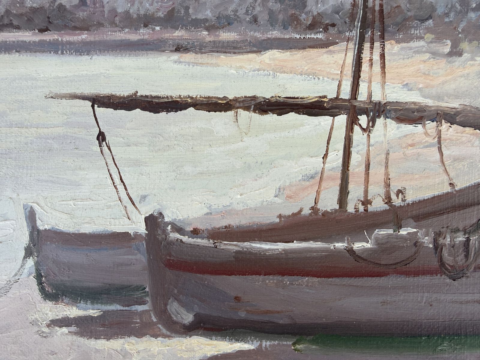 Juan Pardo Forteza Cadaqués Havenkerk Catalonië Middellandse Zee Vissersboot Olieverfschilderij Spaans Kustlandschap Jaren 1960 photo vinterior