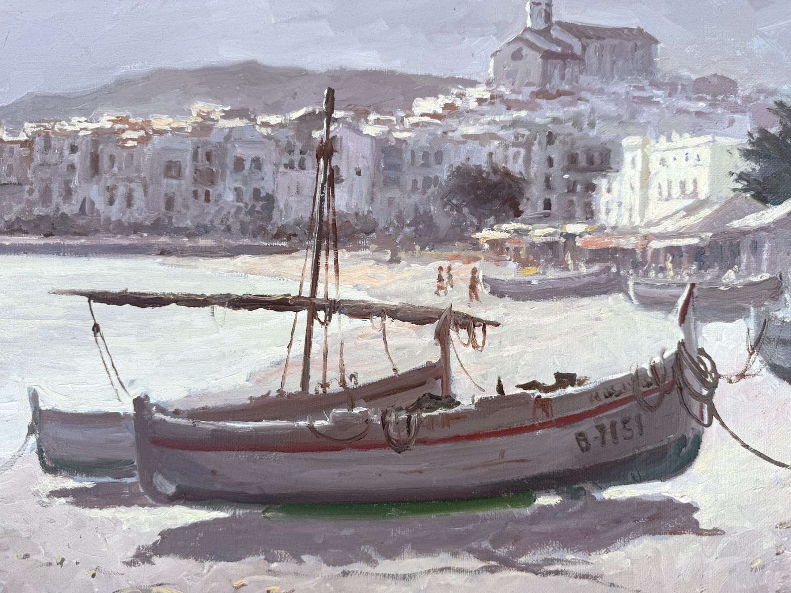 Juan Pardo Forteza Cadaqués Havenkerk Catalonië Middellandse Zee Vissersboot Olieverfschilderij Spaans Kustlandschap Jaren 1960 photo buy