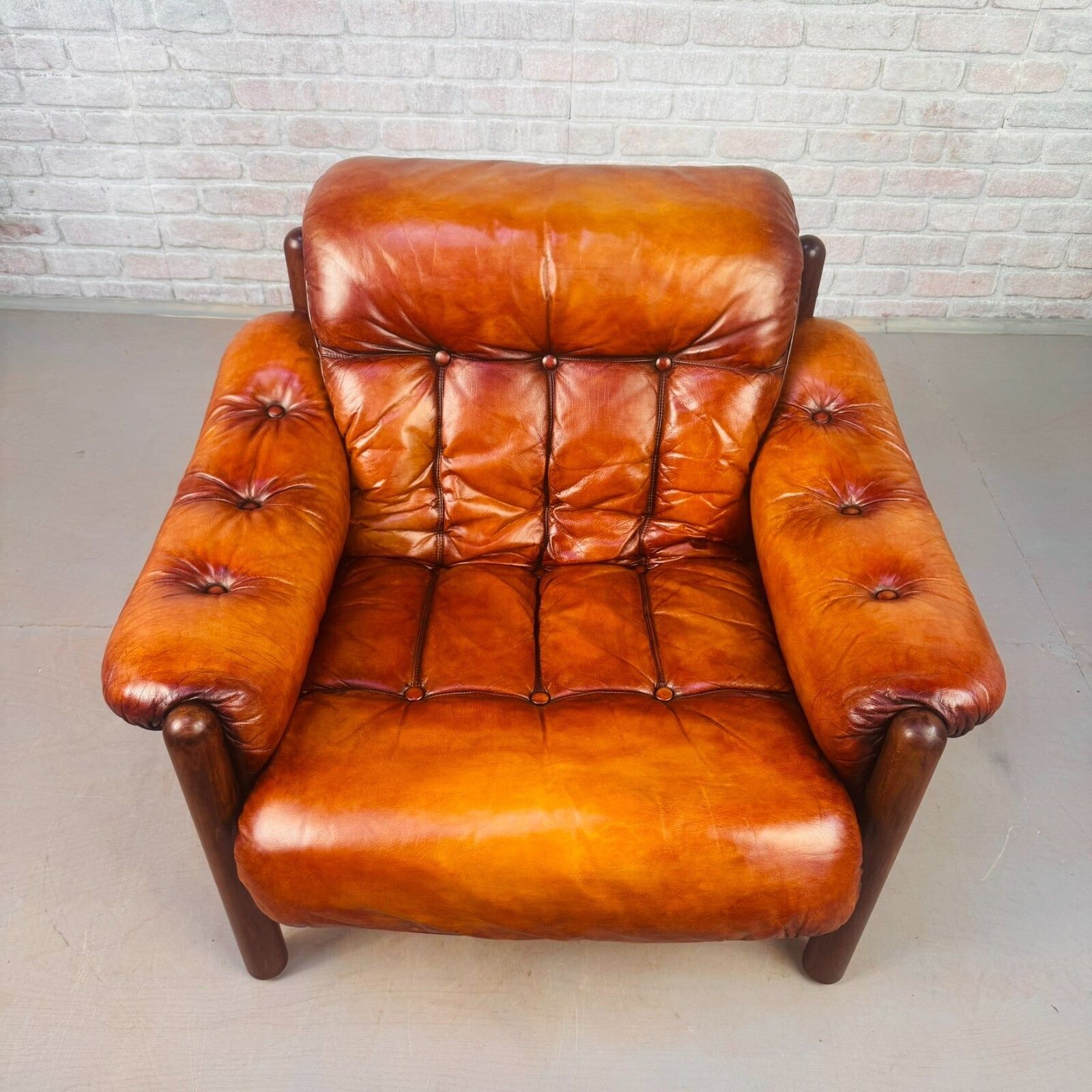Vintage Swedish Cognac Leather Armchair Mid Century Scandinavian Lounge Chair photo Furniture