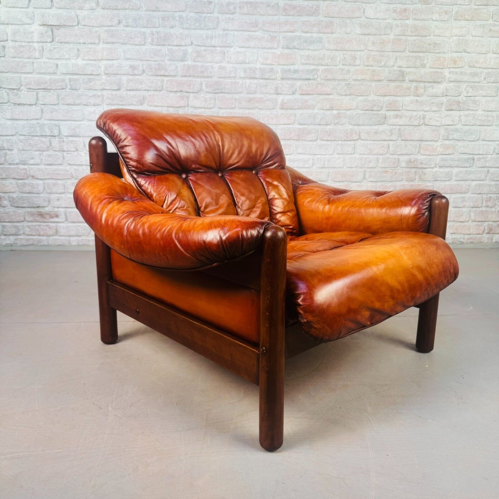 Vintage Swedish Cognac Leather Armchair Mid Century Scandinavian Lounge Chair photo 935.0