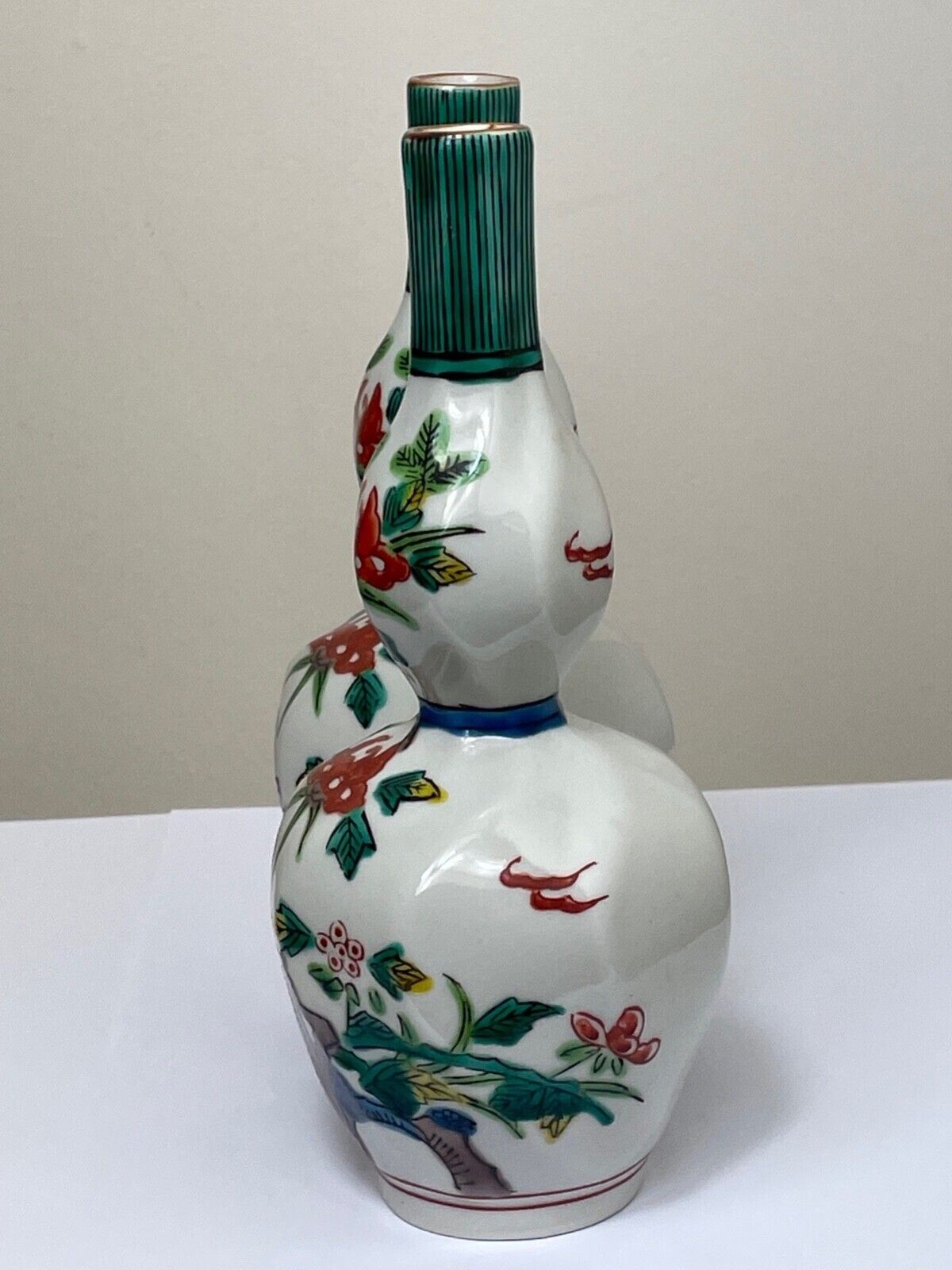 Pair Of Antique Japanese Meiji Porcelain Double Gourd Vases – Hand Painted Chrysanthemum, Signed, C.1860s photo furniture