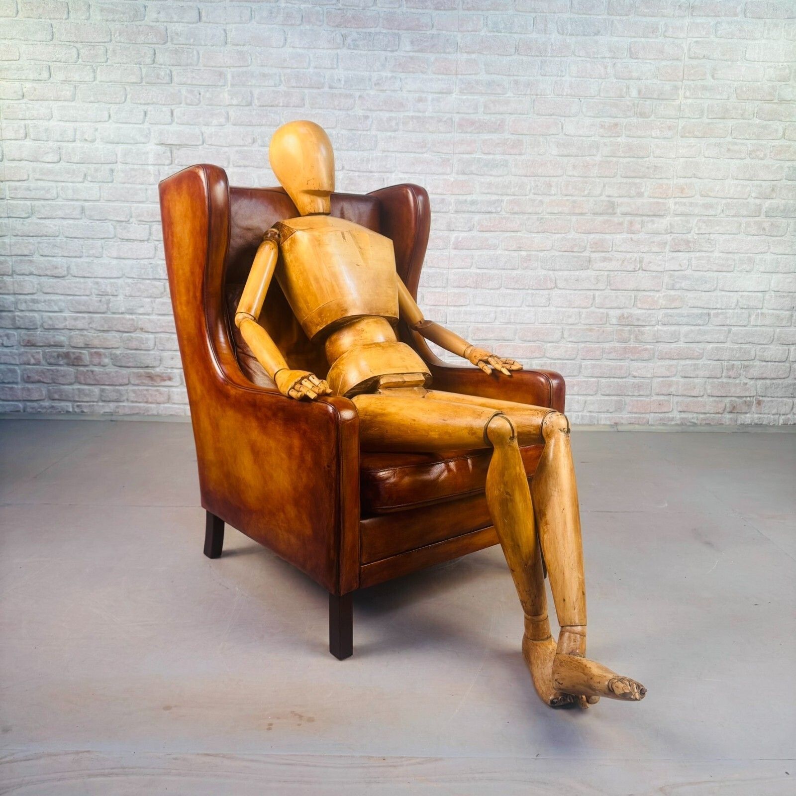 Vintage 1970s Danish High Back Tan Leather Armchair Mid Century Lounge Chair photo furniture