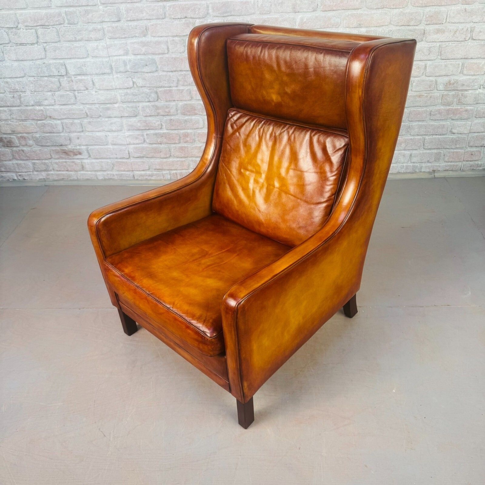 photo furniture Vintage 1970s Danish High Back Tan Leather Armchair Mid Century Lounge Chair