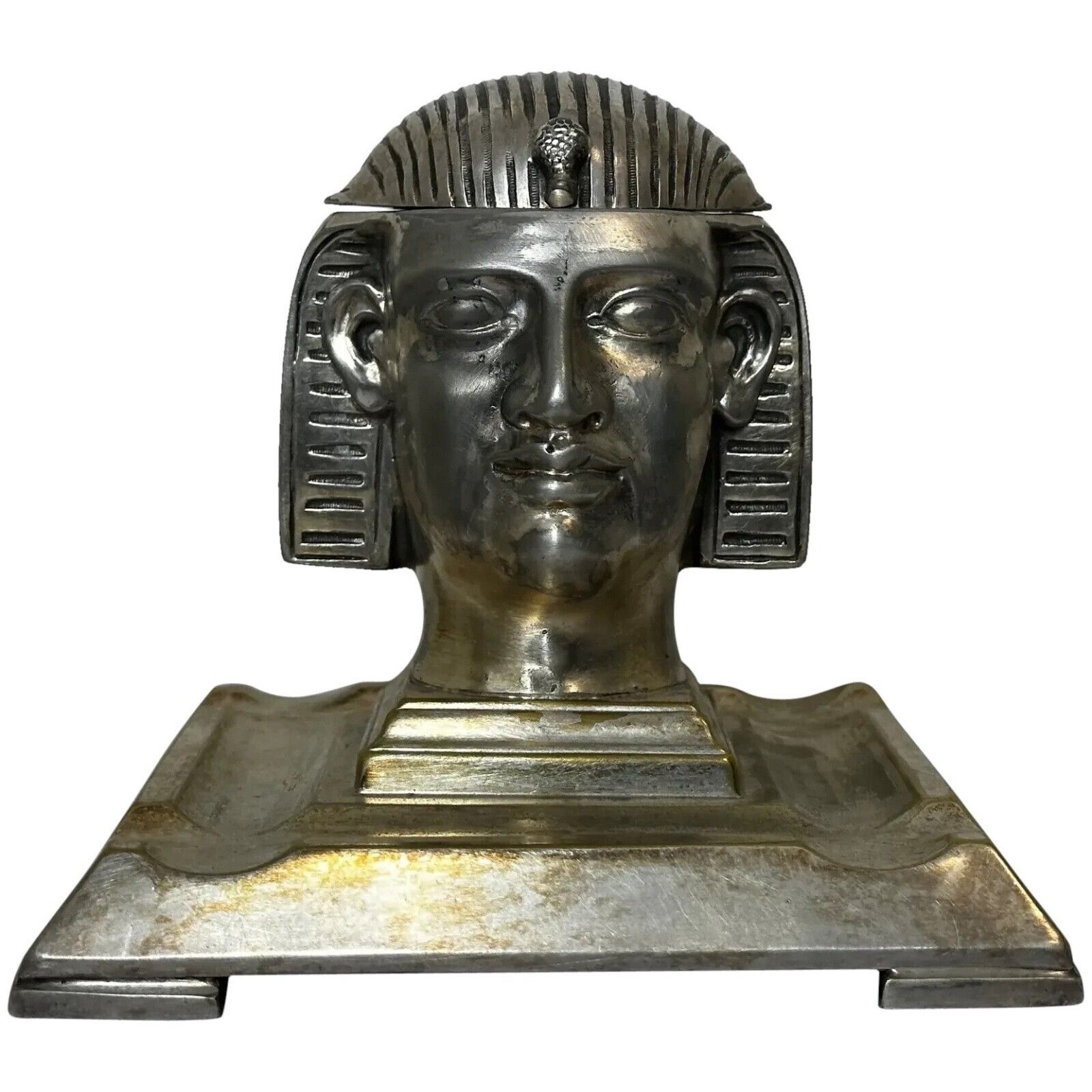Rare Victorian Egyptian Revival Silver Plate Pharaoh Inkwell – Lee & Wigfull, Sheffield