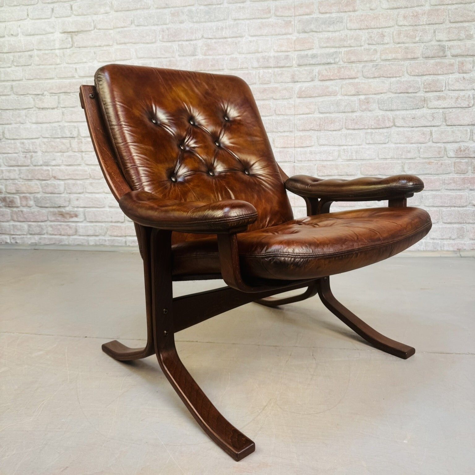 Vintage Danish Tan Leather Bentwood Armchair High Back Mid Century Chair photo for sale