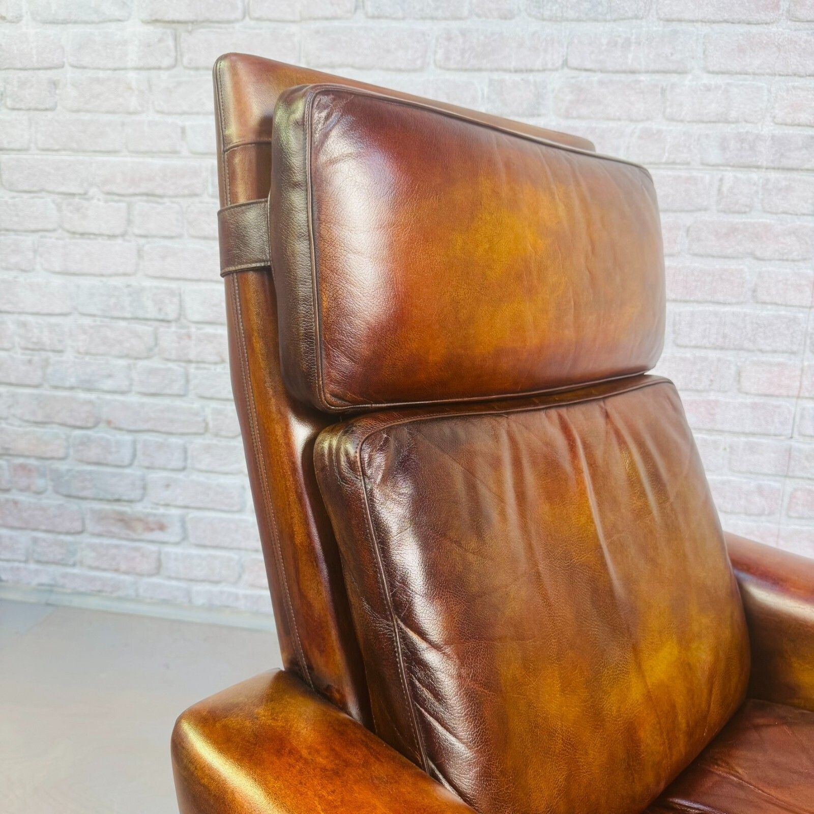 Vintage 1970s Danish Tan Leather Swivel Chair Mid Century Armchair photo buy