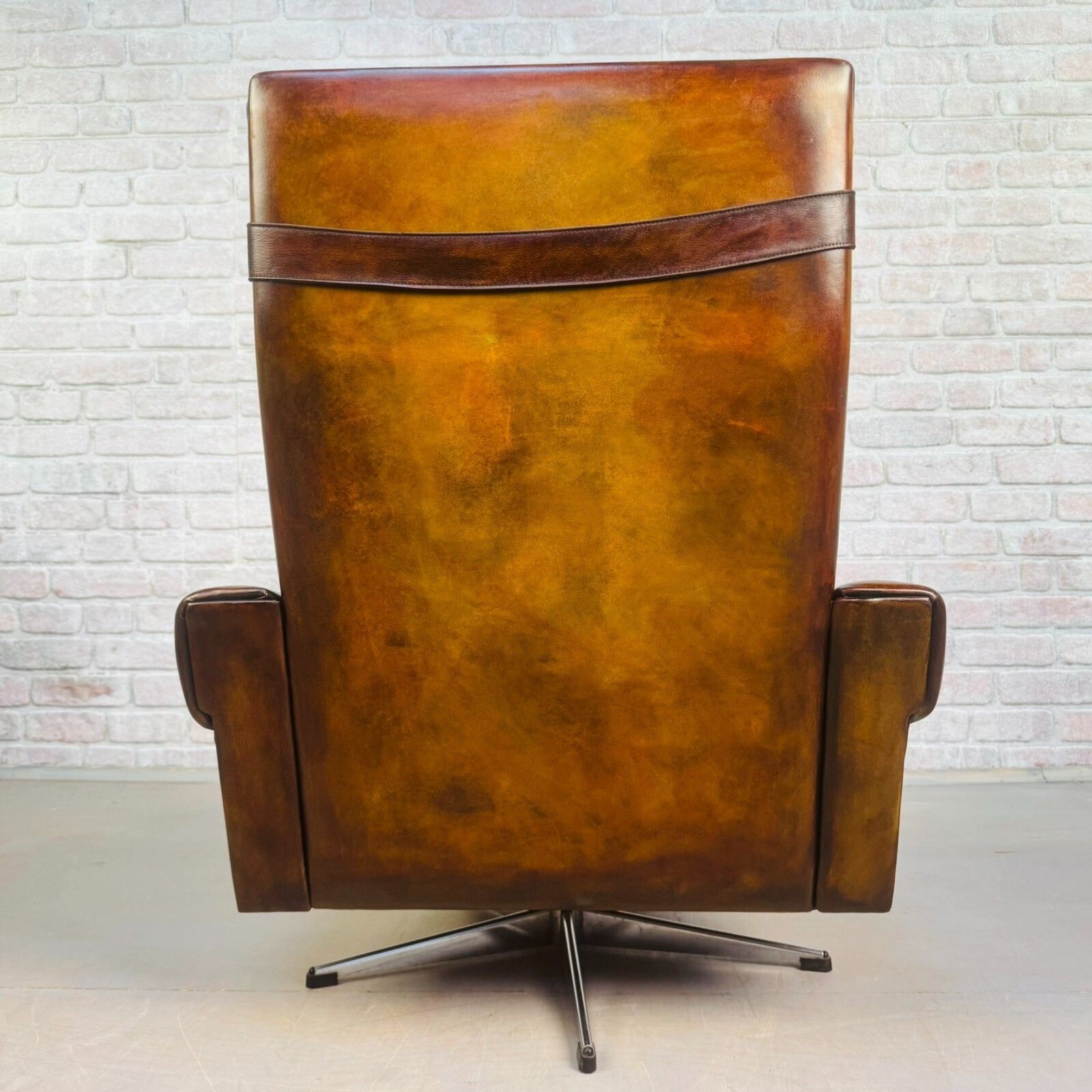 photo for sale Vintage 1970s Danish Tan Leather Swivel Chair Mid Century Armchair