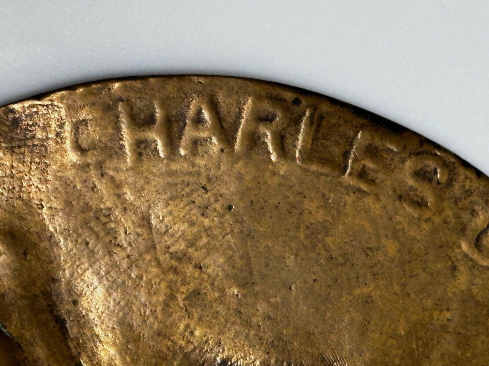 Art Rare Victorian 1895 English Gilt Bronze Portrait  Medallion – Charles C. Hopkins – 12cm – In The Manner Of Frampton photo