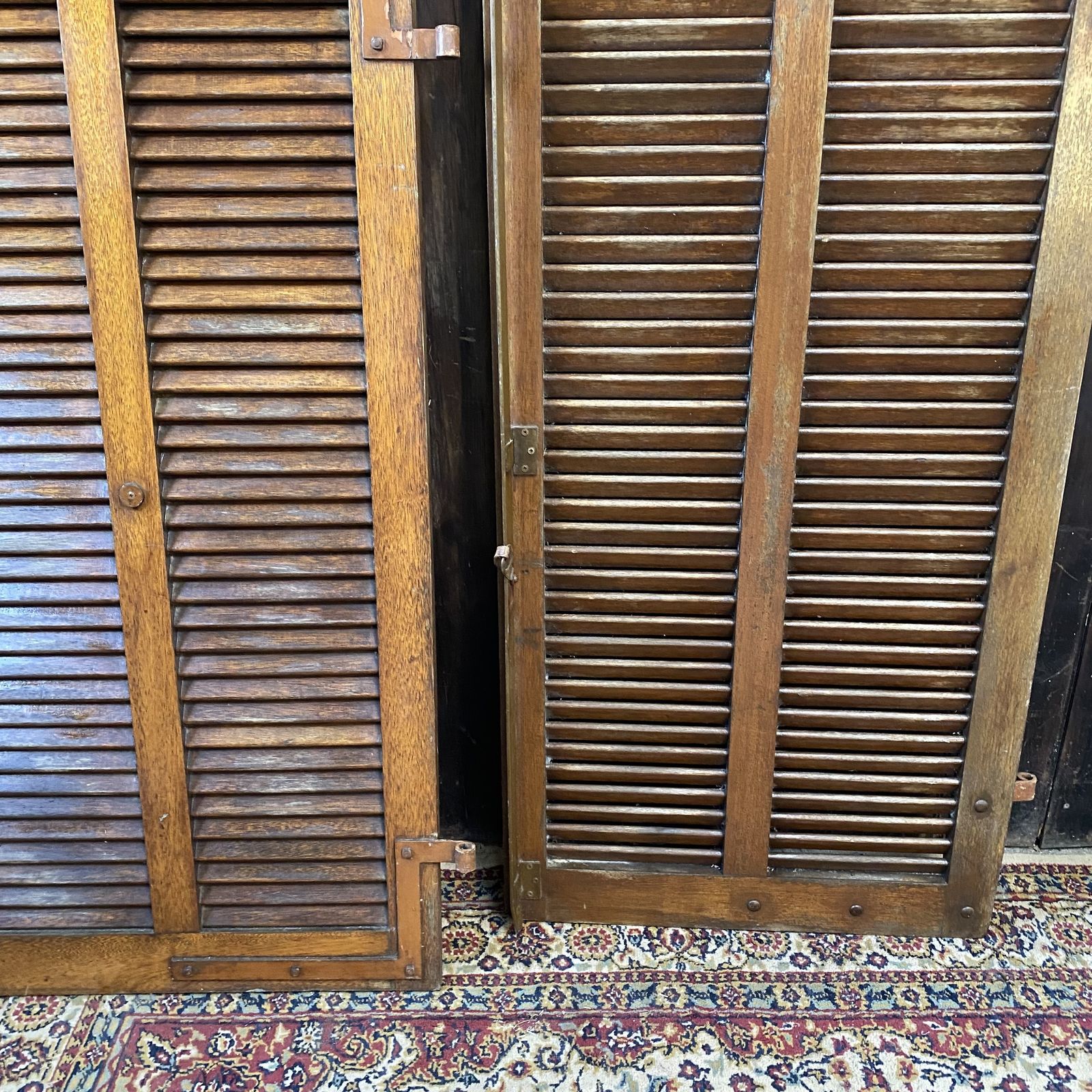Vintage Salvaged French Chauteau Chestnut Louvre Window Shutters Two Sets Avail photo Home Fixtures