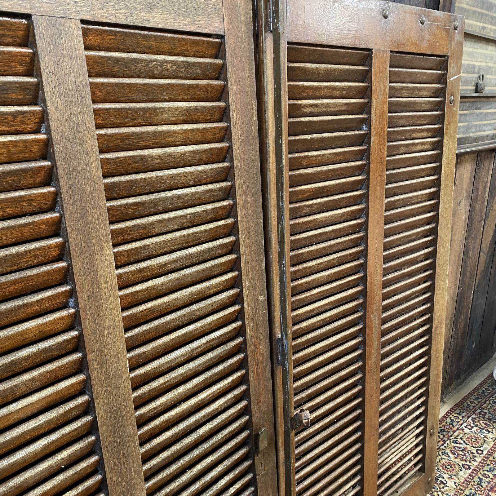 Vintage Salvaged French Chauteau Chestnut Louvre Window Shutters Two Sets Avail photo vinterior