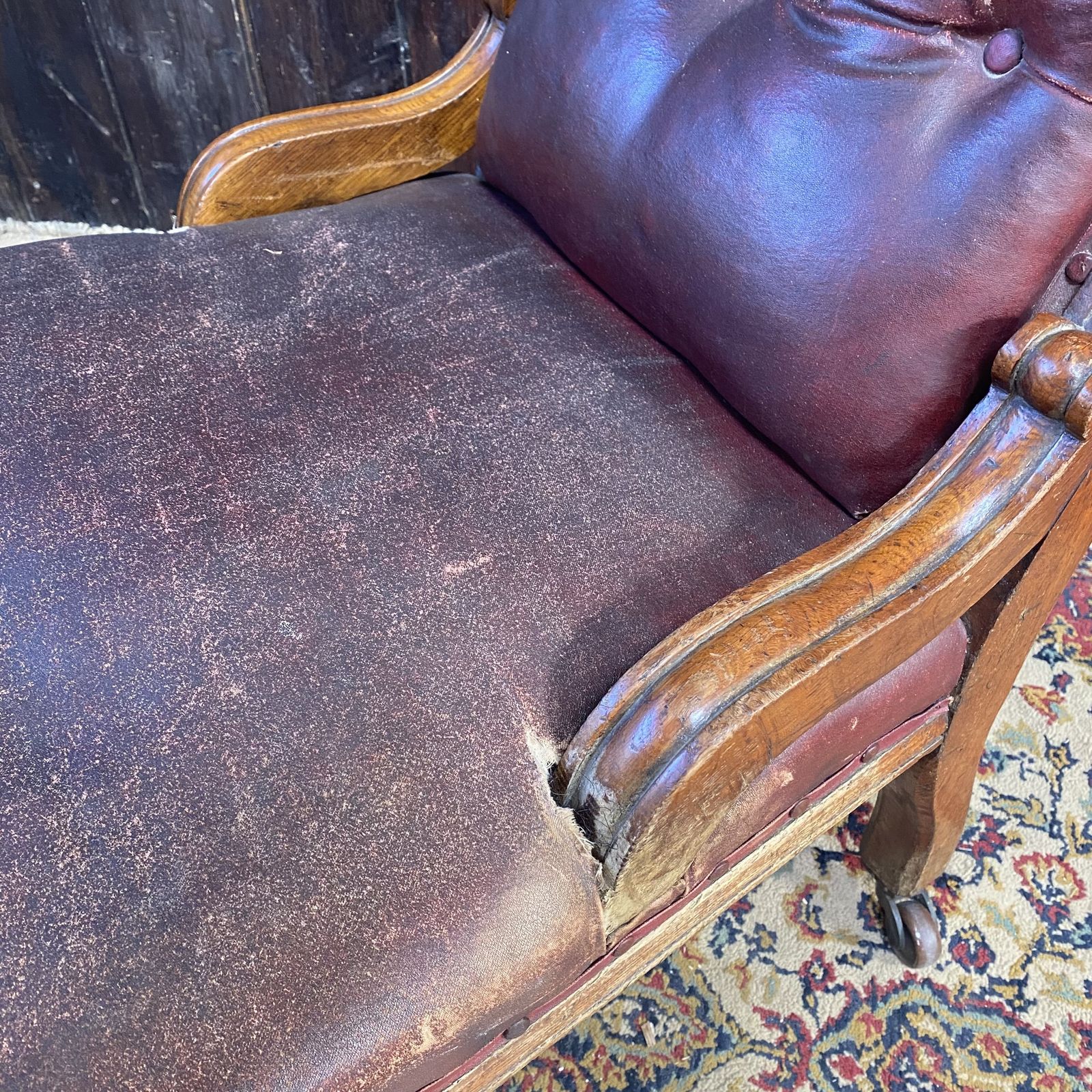 Antique Victorian Faux Leather Horseshair Fireside Reading C & C Castors Chair photo 295.0