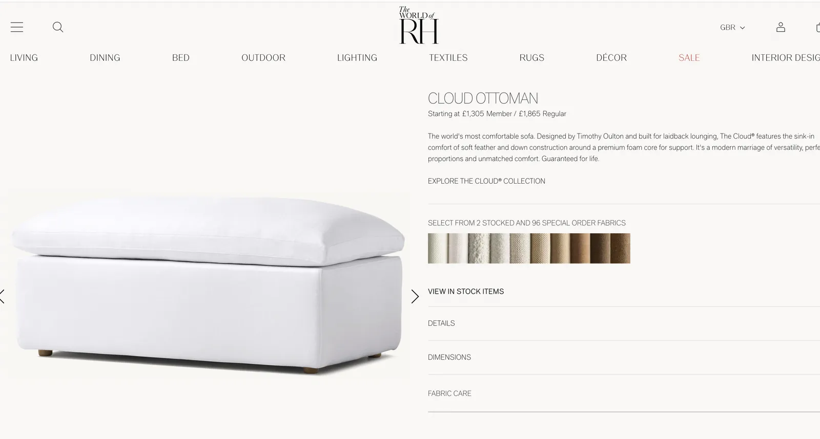 Rh The Cloud Modular Luxe Ottoman / Pouf / Footstool photo for sale