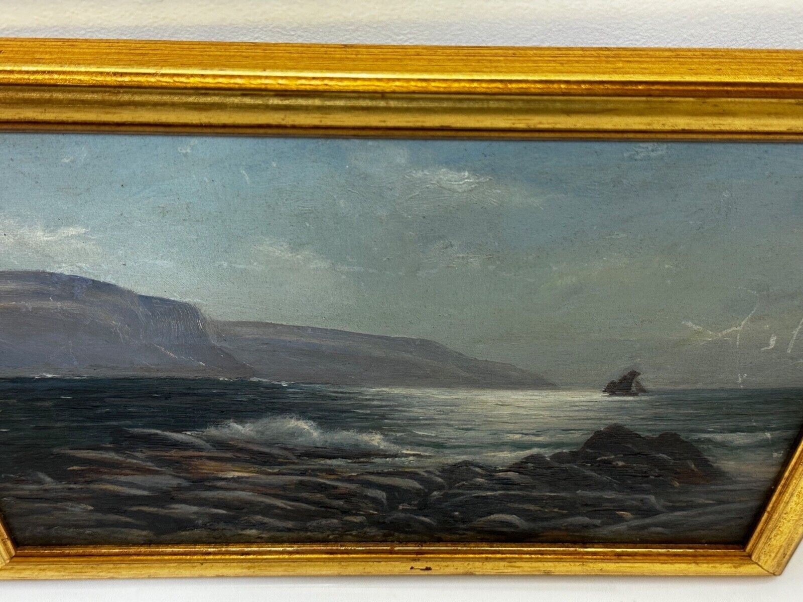Art Antique 19th Century Marine Seascape Oil Painting – Spanish Head, Isle Of Man – Arthur Cox – Framed Coastal Landscape photo