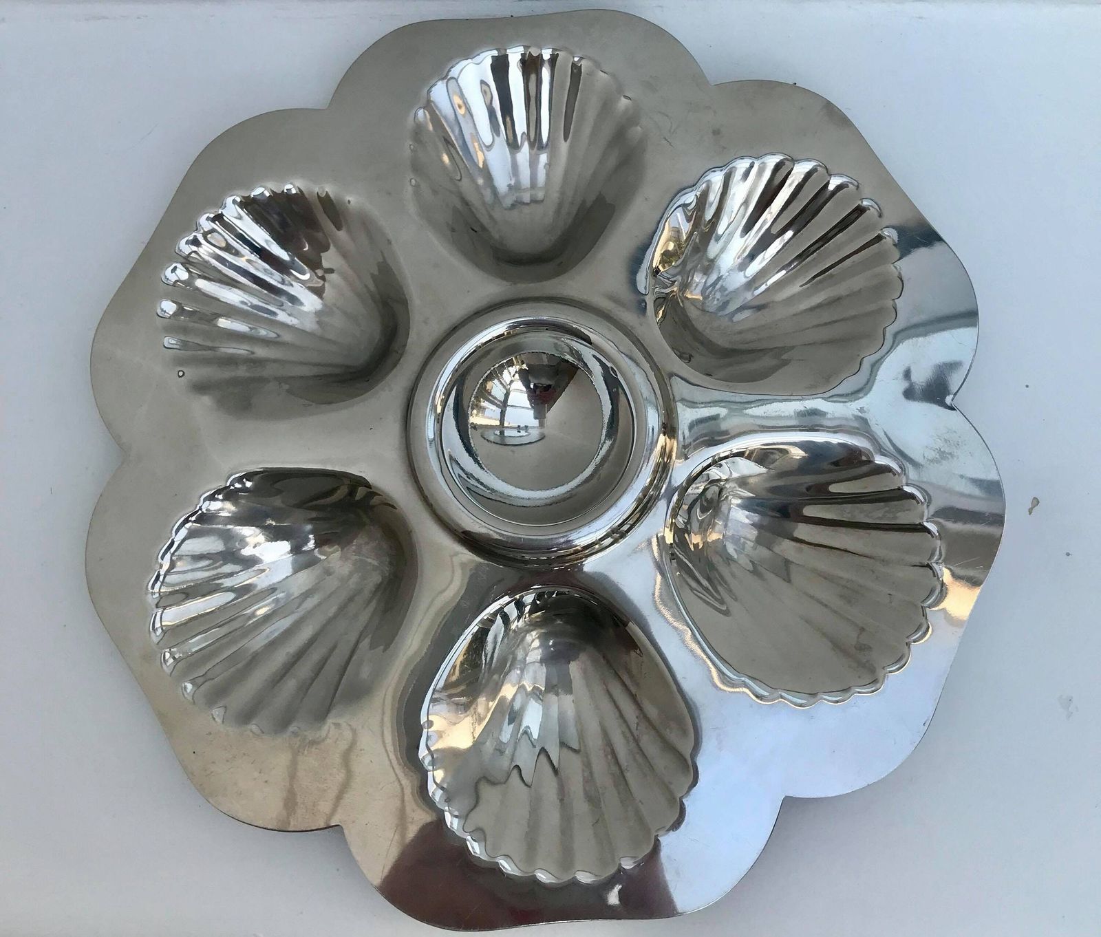 Vintage Stainless Steel Oyster Plate Set: French Seafood Serving Dish, 1960s photo for sale