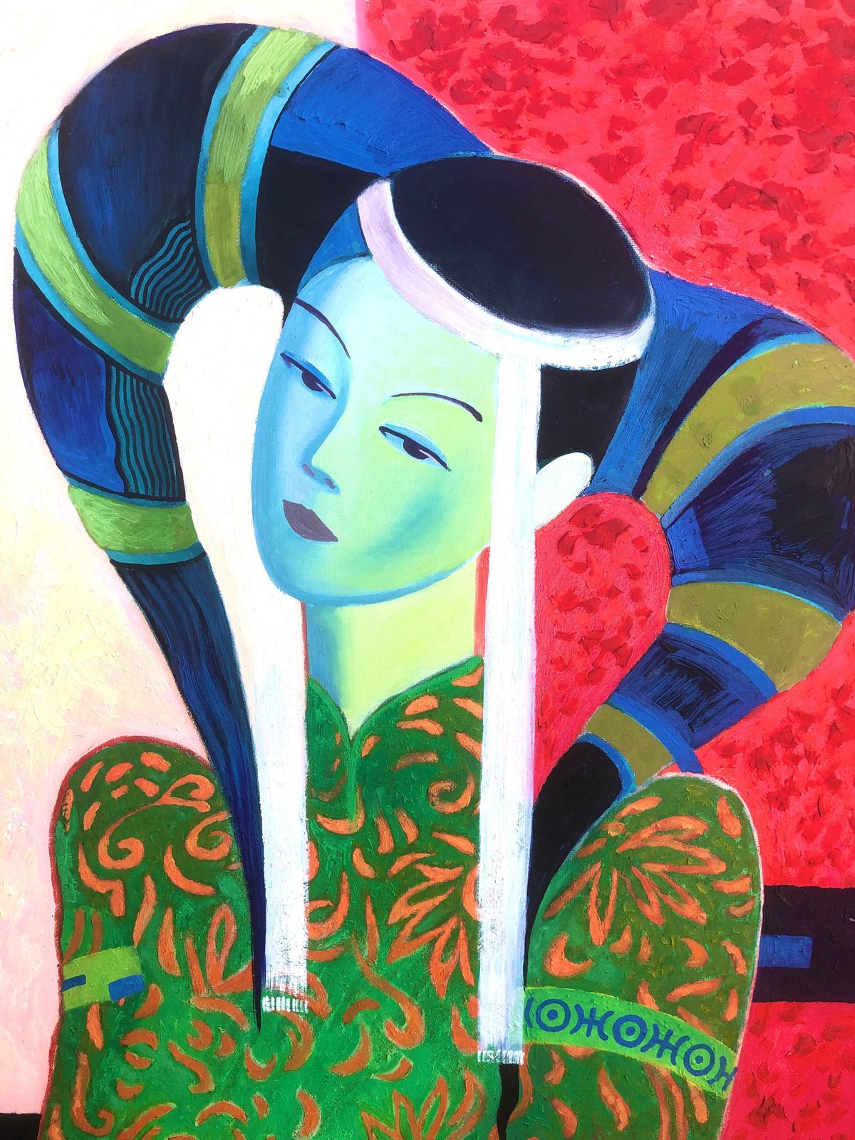 Tuya Natsagdorj Asian Modernist Female Portrait Painting Decorative Figurative Oil Composition 2004 photo buy
