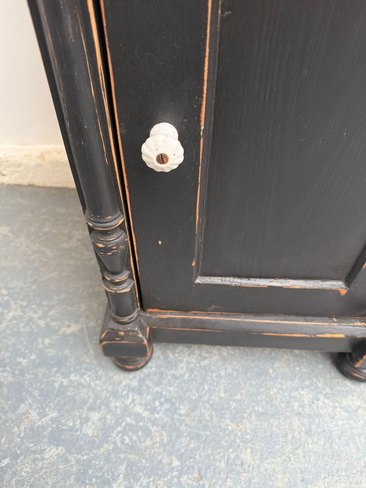 A Genuine Hungarian Pine Painted Black Marble Victorian Bedside Cabinet photo vinterior