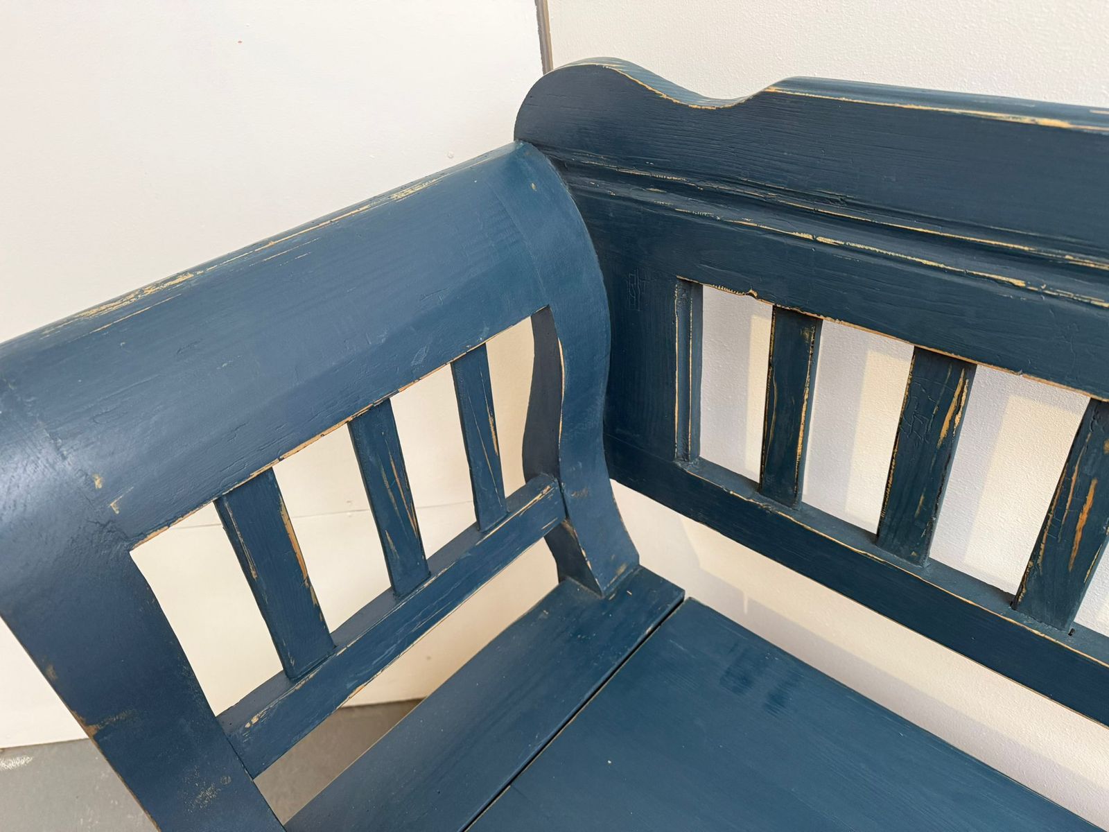 A Genuine Hungarian Pine Painted Blue Victorian 3/4 Seater Bench photo vintage