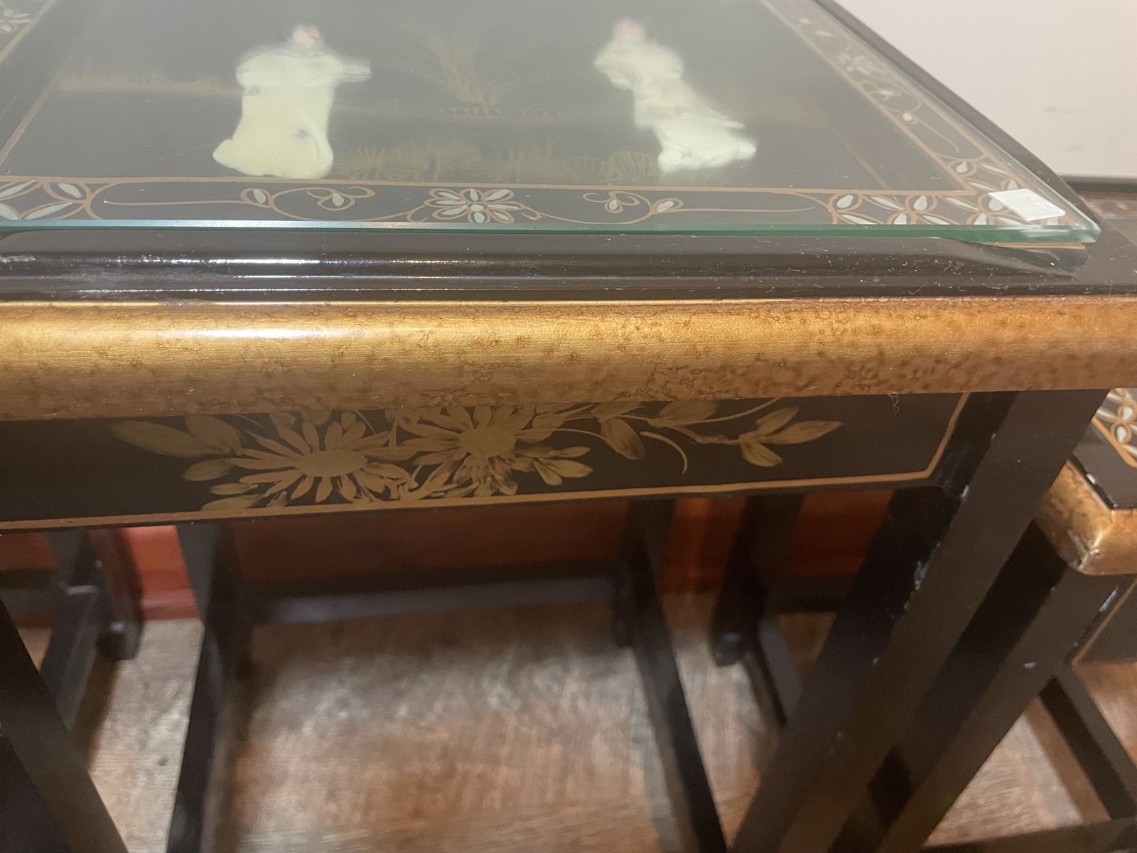 photo furniture Set Of 4 Vintage Chinoiserie Nesting Tables | Black Lacquer & Mother Of Pearl Inlay