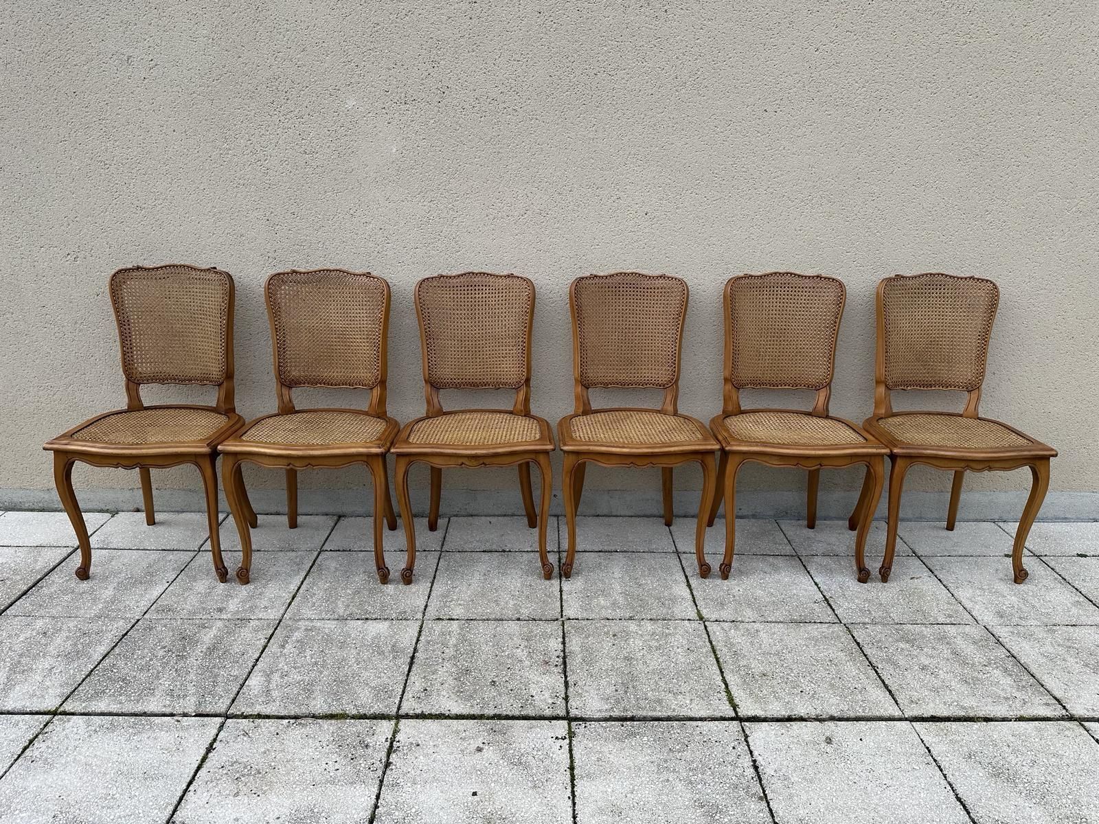 Original French Set Of Six Louis XV Style Cane Dining Chairs photo furniture