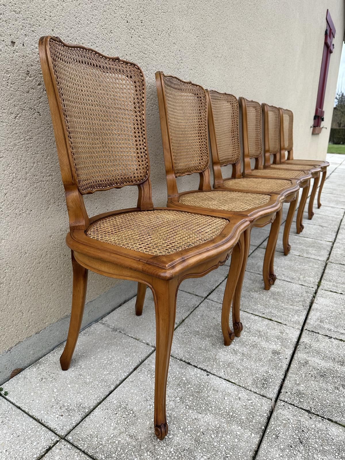 Original French Set Of Six Louis XV Style Cane Dining Chairs photo for sale