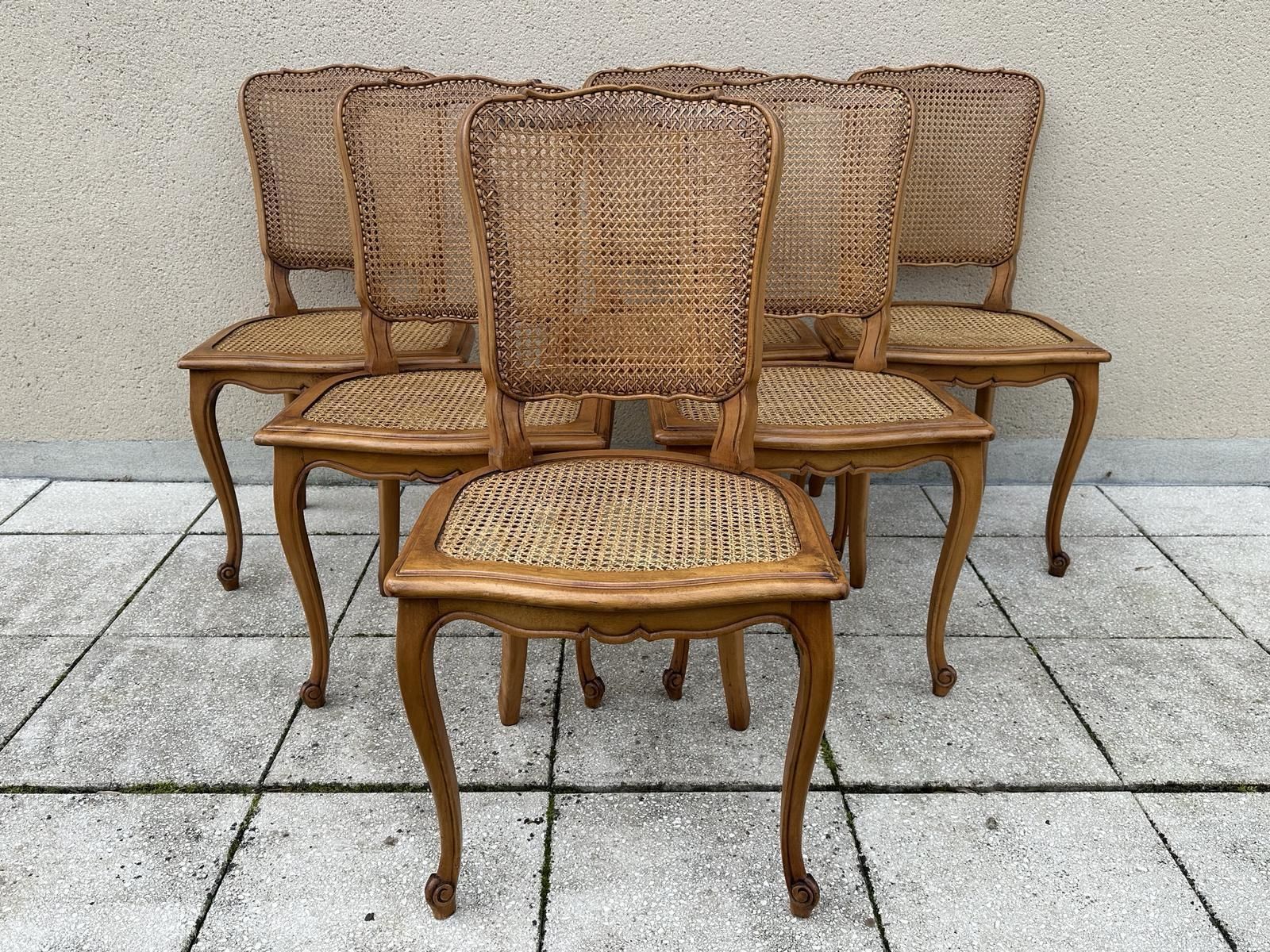 Original French Set Of Six Louis XV Style Cane Dining Chairs photo vinterior