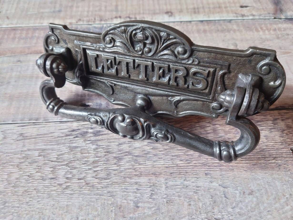 Edwardian Kenrick Iron Letter Plate: Antique Mail Postal Knocker, 1902 photo furniture