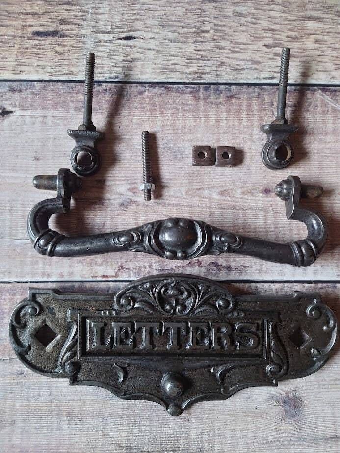 Edwardian Kenrick Iron Letter Plate: Antique Mail Postal Knocker, 1902 photo vintage