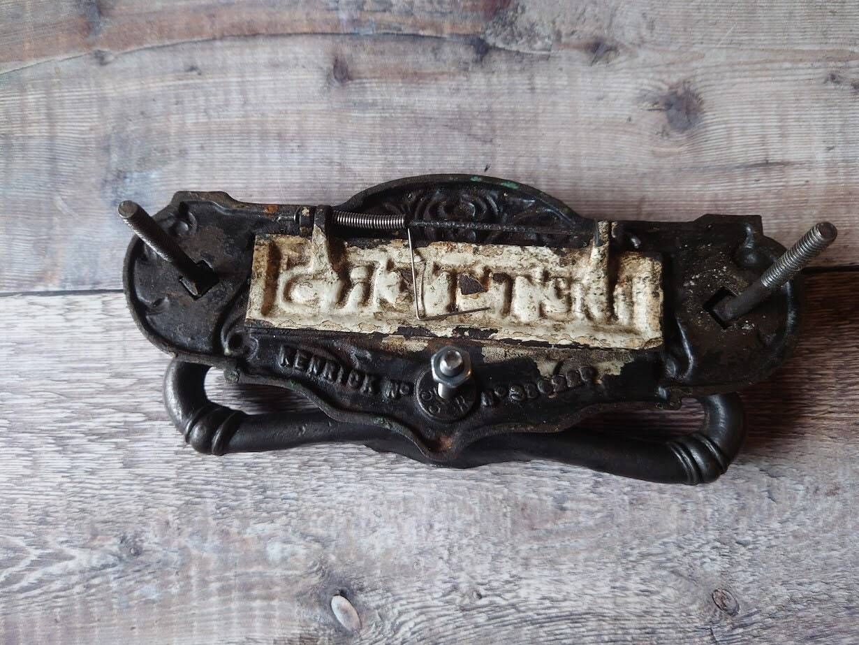 photo for sale Edwardian Kenrick Iron Letter Plate: Antique Mail Postal Knocker, 1902