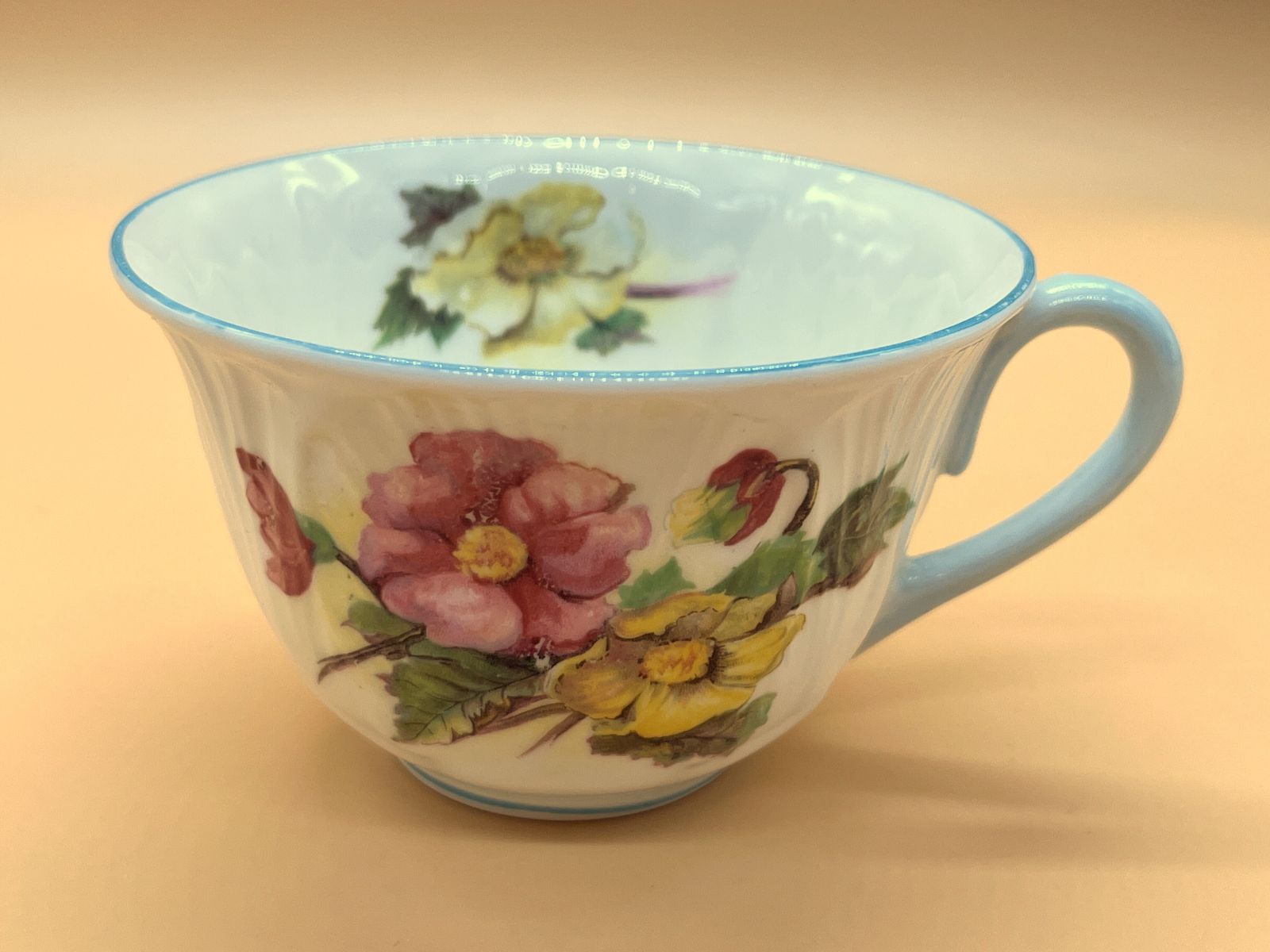 Vintage Shelley China Begonia Blue Trim Design Oleander Shape Cup And Saucer Duo. C1940. 13427. photo buy