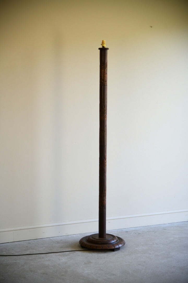 Asian Carved Wooden Standard Lamp photo buy