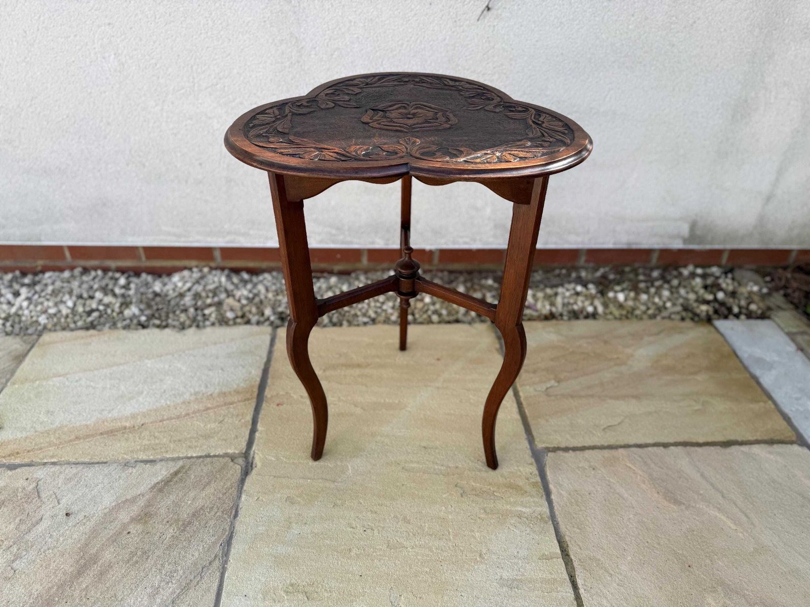 Furniture Antique Carved Top Table Antique Occasional Side Table Plant Stand photo