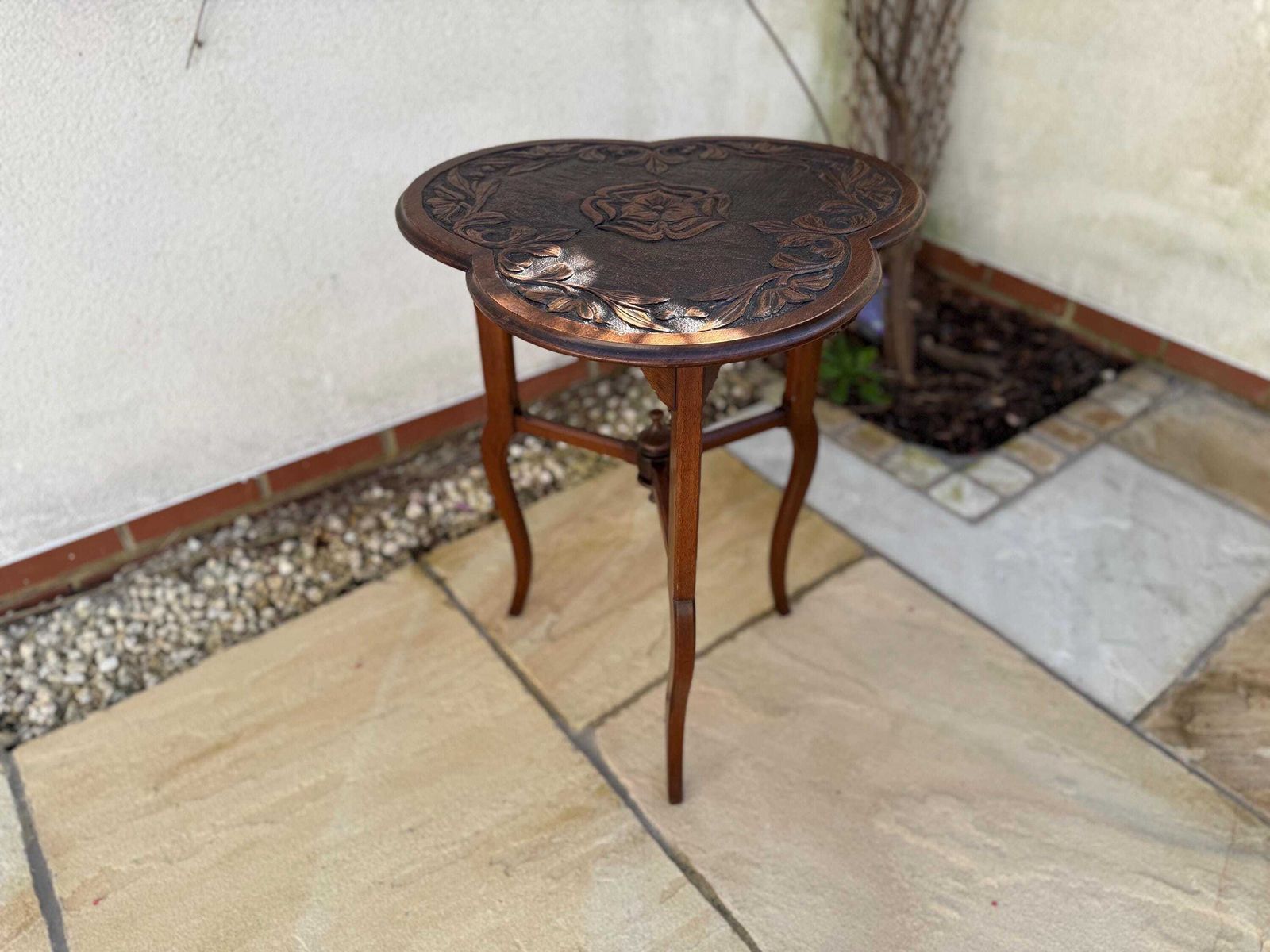 175.0 Antique Carved Top Table Antique Occasional Side Table Plant Stand photo