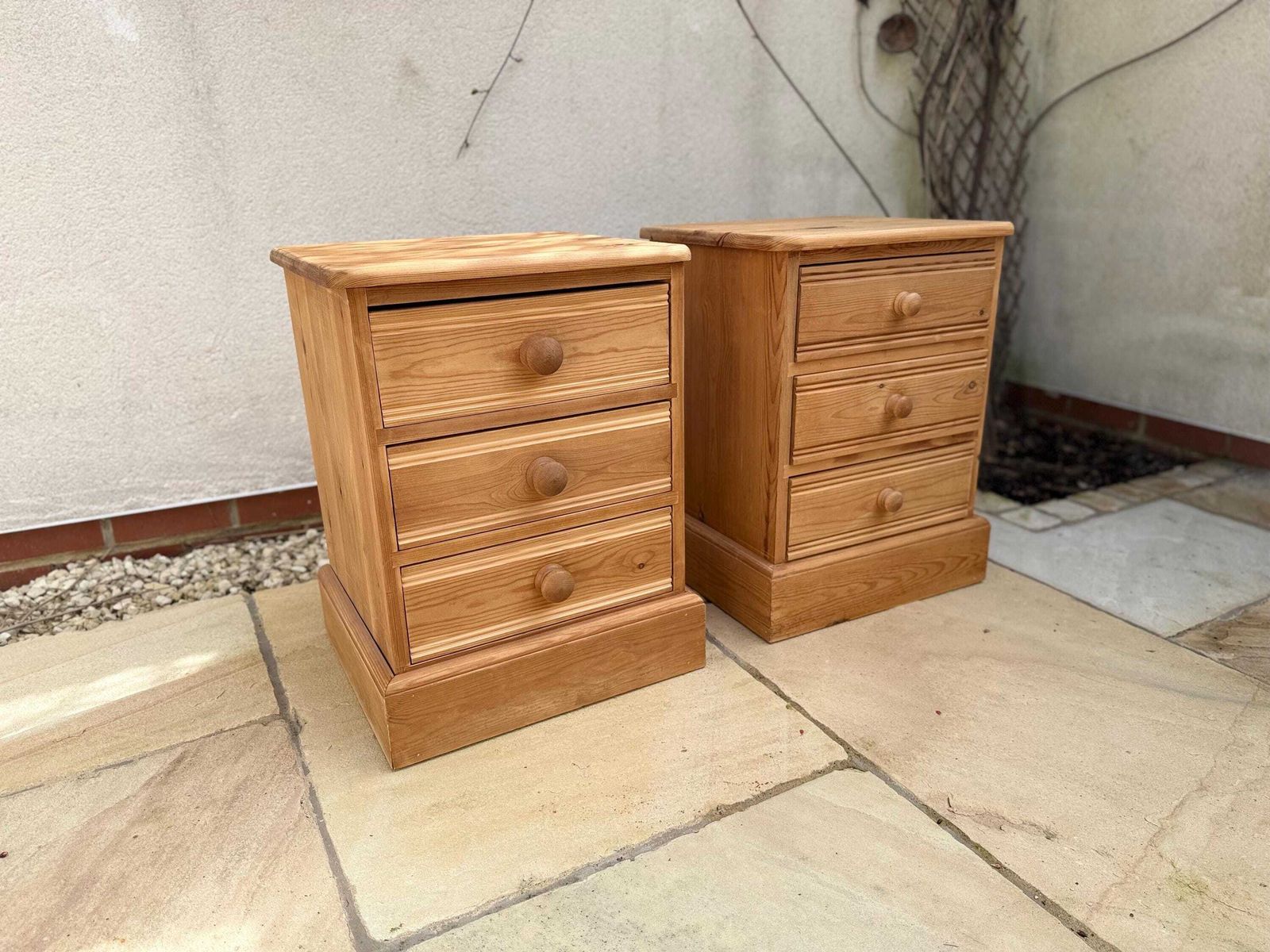 photo furniture Pair Of Vintage Pine Pot Bedside Tables Drawers Lamp Stands